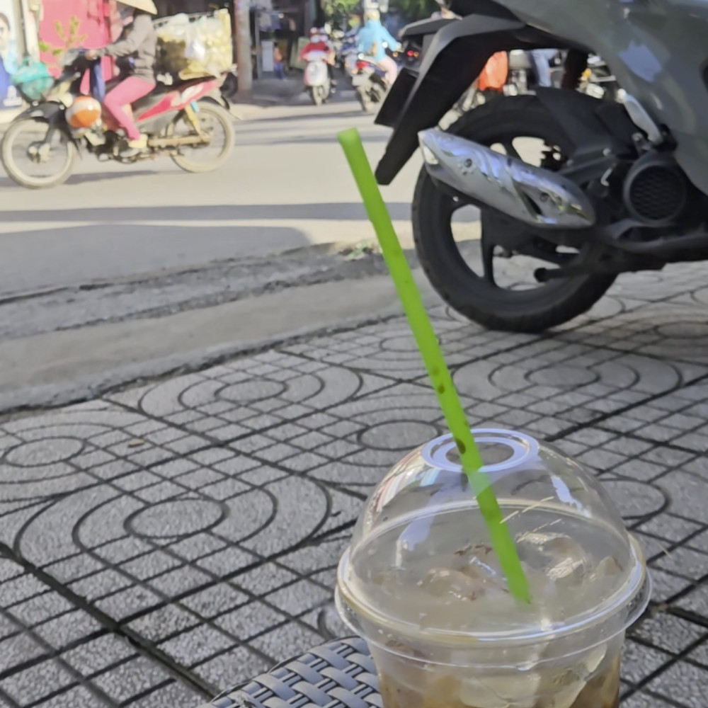 Enjoying morning iced coffee